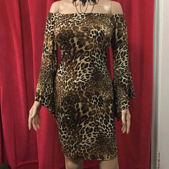 Rainbow Dresses & Skirts - Sexy Off-Shoulder Animal Print Dress